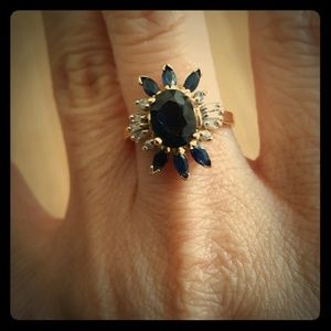 14k sapphire and diamond gold ring